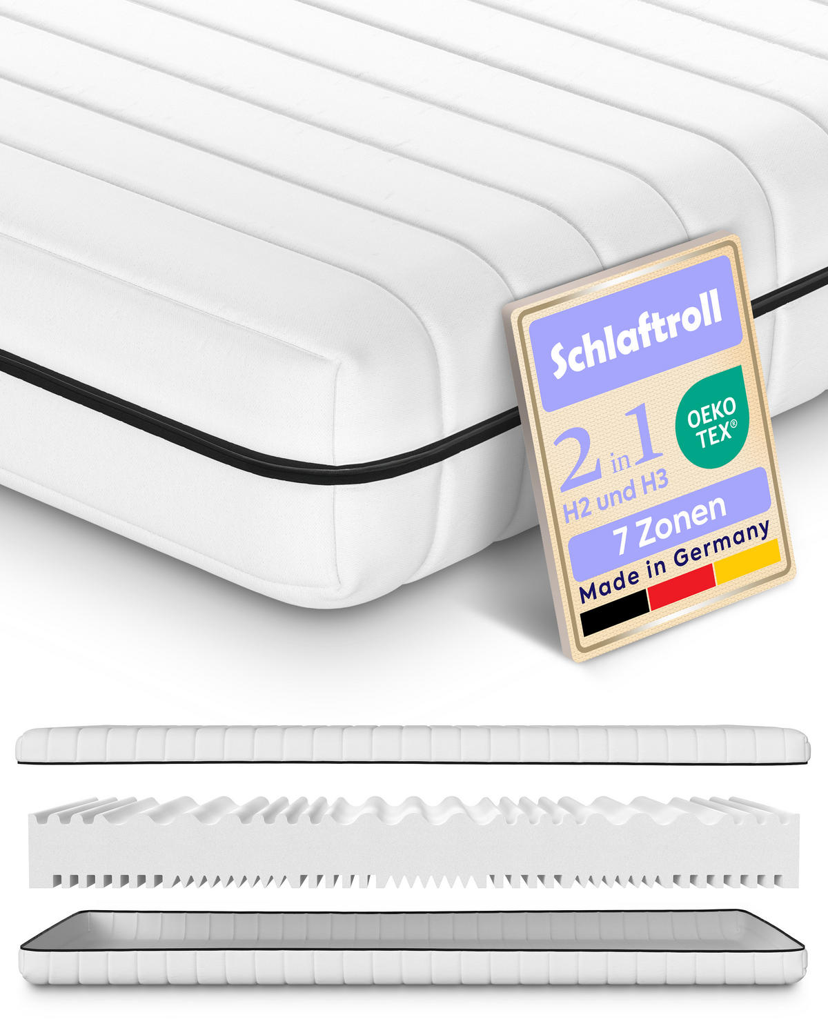 KALTSCHAUMMATRATZE 90x200 18 cm H3 für eine festere Unterstützung - Weiß, Textil (90/200cm) - Schlaftroll