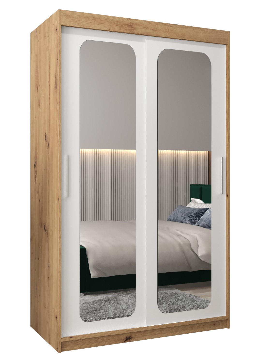 SCHWEBETÜRENSCHRANK 200/120/62 2-türig - Silberfarben/Eiche Artisan, Holz/Kunststoff (120/200/62cm) - Abiks Möbel