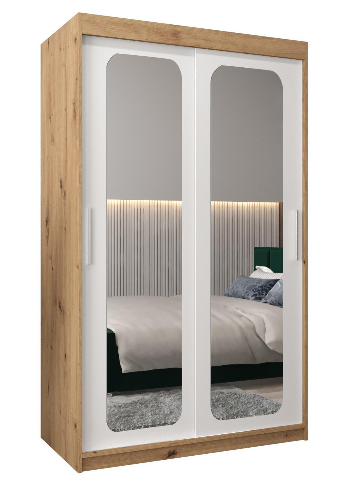SCHWEBETÜRENSCHRANK 200/120/62 2-türig - Silberfarben/Eiche Artisan, Holz/Kunststoff (120/200/62cm) - Abiks Möbel