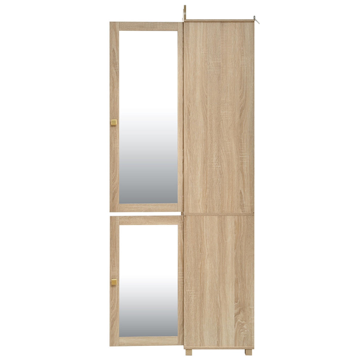 IN Eichefarben Kleiderschrank mit Spiegel und offenem Kleiderständer, Schublade und 2 Türen, B115.5/T38.5/H194.5cm - Eichefarben, Glas/Holzwerkstoff (115.5/194.5/38.5cm) - STILVORA