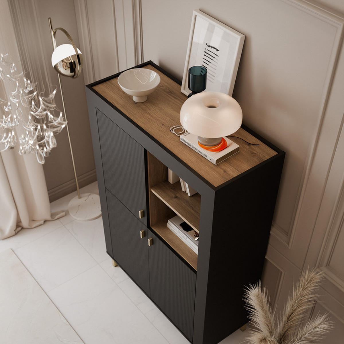 HIGHBOARD AVENA 97/40/136 cm, Schwarz / Eiche - Schwarz, Holzwerkstoff/Kunststoff (97/136/40cm) - Idohome