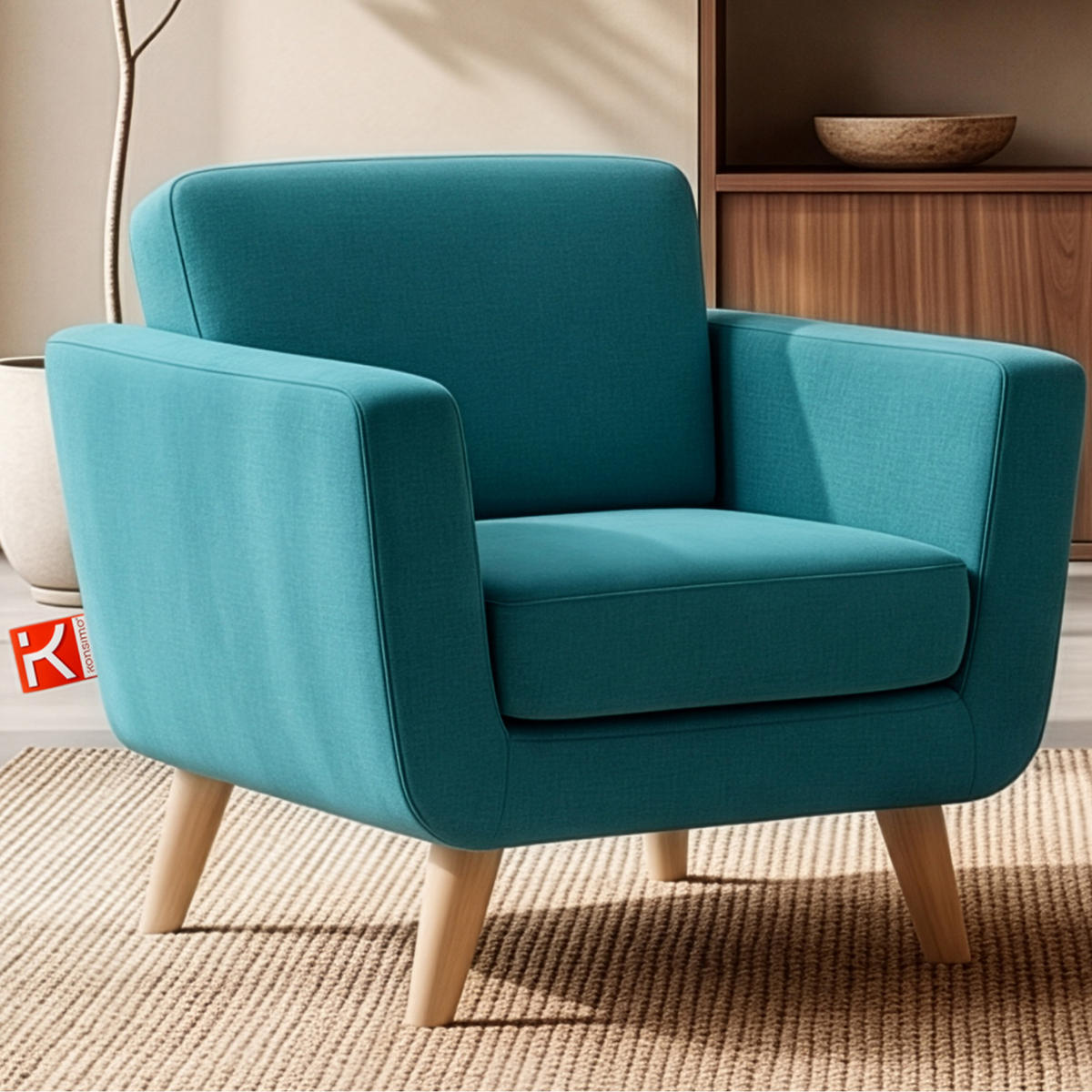 SESSEL TAGIO Massivholz-Beine, blau - Türkis/Braun, Buchenholz/Textil (86/80/88cm) - KONSIMO®