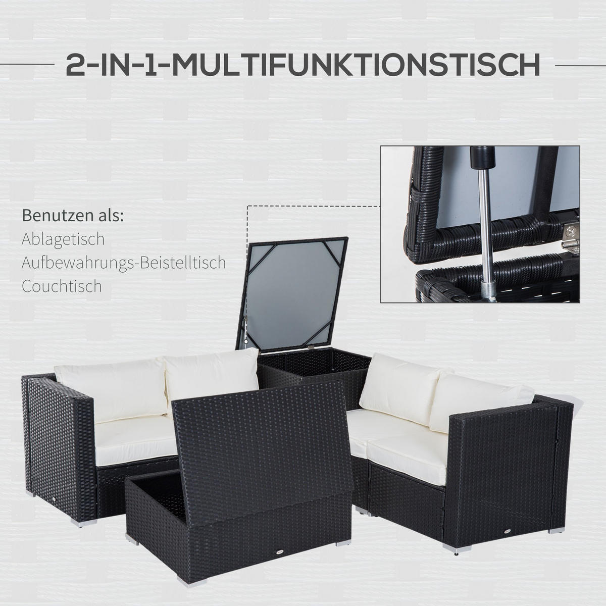 GARTENMÖBEL-SET 6 tlg. Sitzgruppe, Schwarz - Schwarz, Kunststoff
