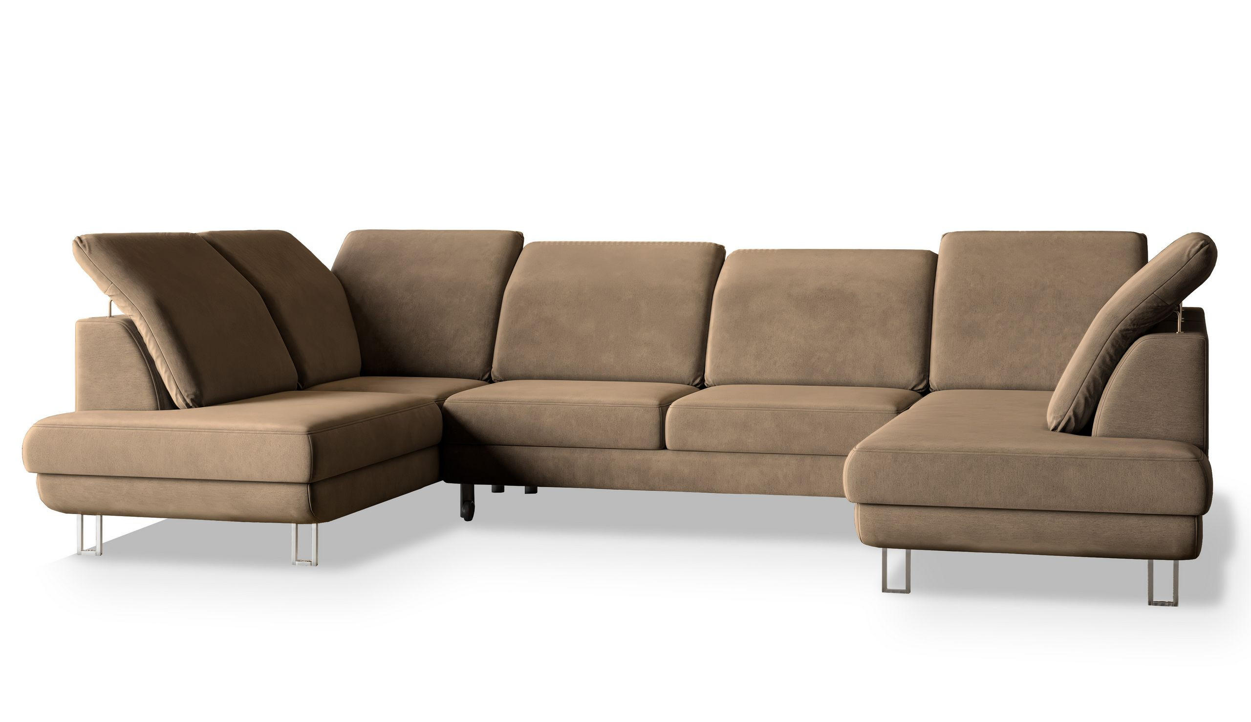 WOHNLANDSCHAFT TERAMO Beige Velours-Stoff mit Schlaffunktion - Beige, Holz (316/88/193cm) - MASSENO