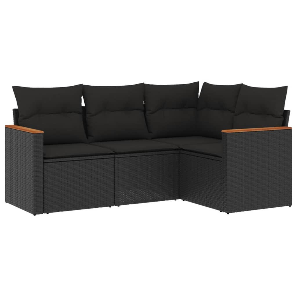 GARTEN-SOFAGARNITUR 4-teilig Mit Kissen Schwarz Poly Rattan - Schwarz, Kunststoff - vidaXL