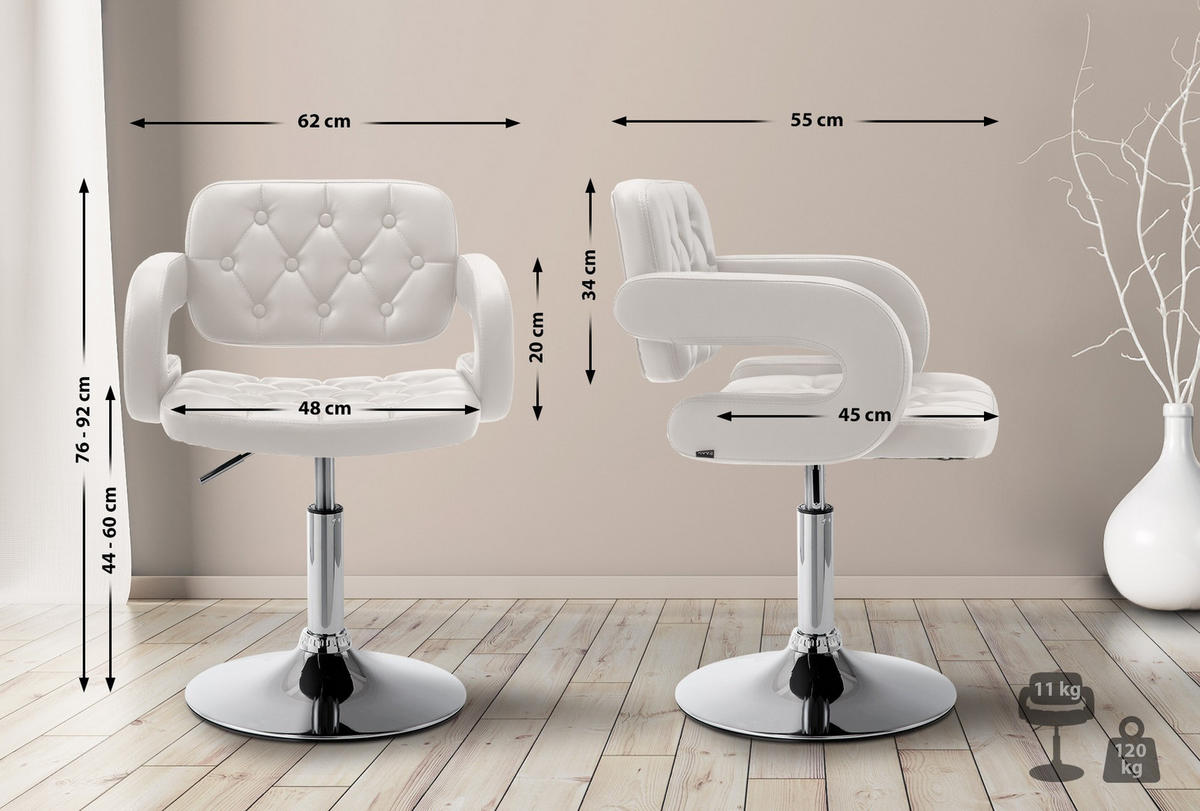 SESSEL Lederlook weiß - Chromfarben/Weiß, Textil/Metall (62/76/55cm) - CLP