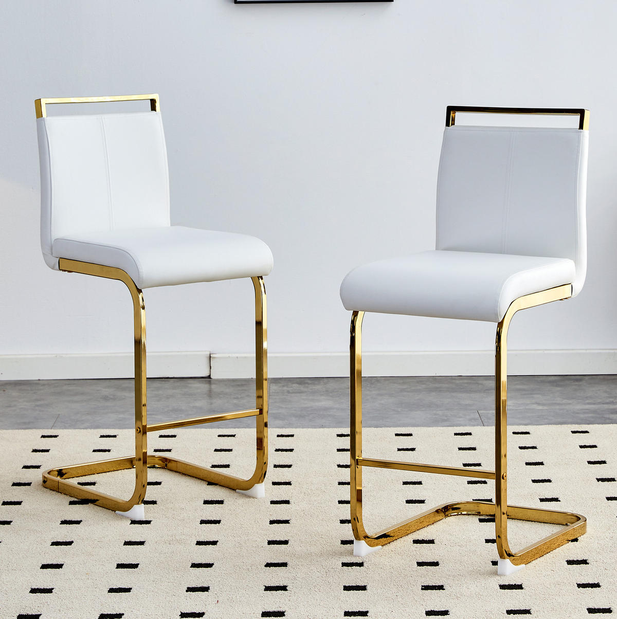 BARHOCKER 2er-Set Weiß/Gold mit Fußstütze - Weiß, Metall (46.5/96.5/39cm) - MIVRAY