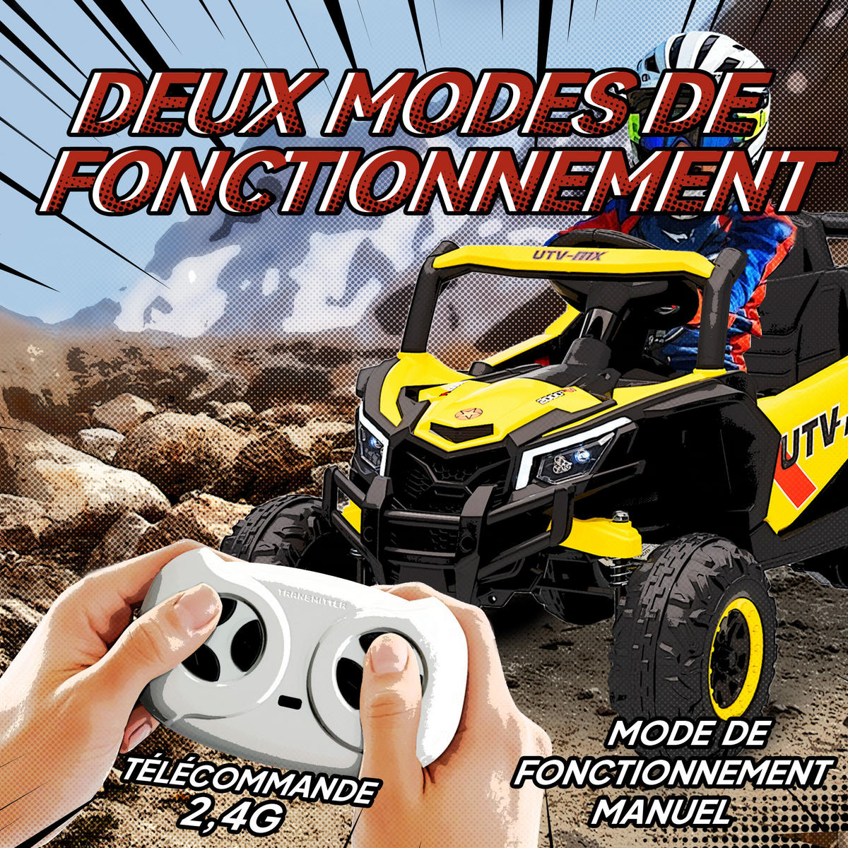 ELEKTRO-KINDERAUTO DE-13085 2 Motoren Gelb - Gelb, Kunststoff (96/61/56cm) - ComfortXL