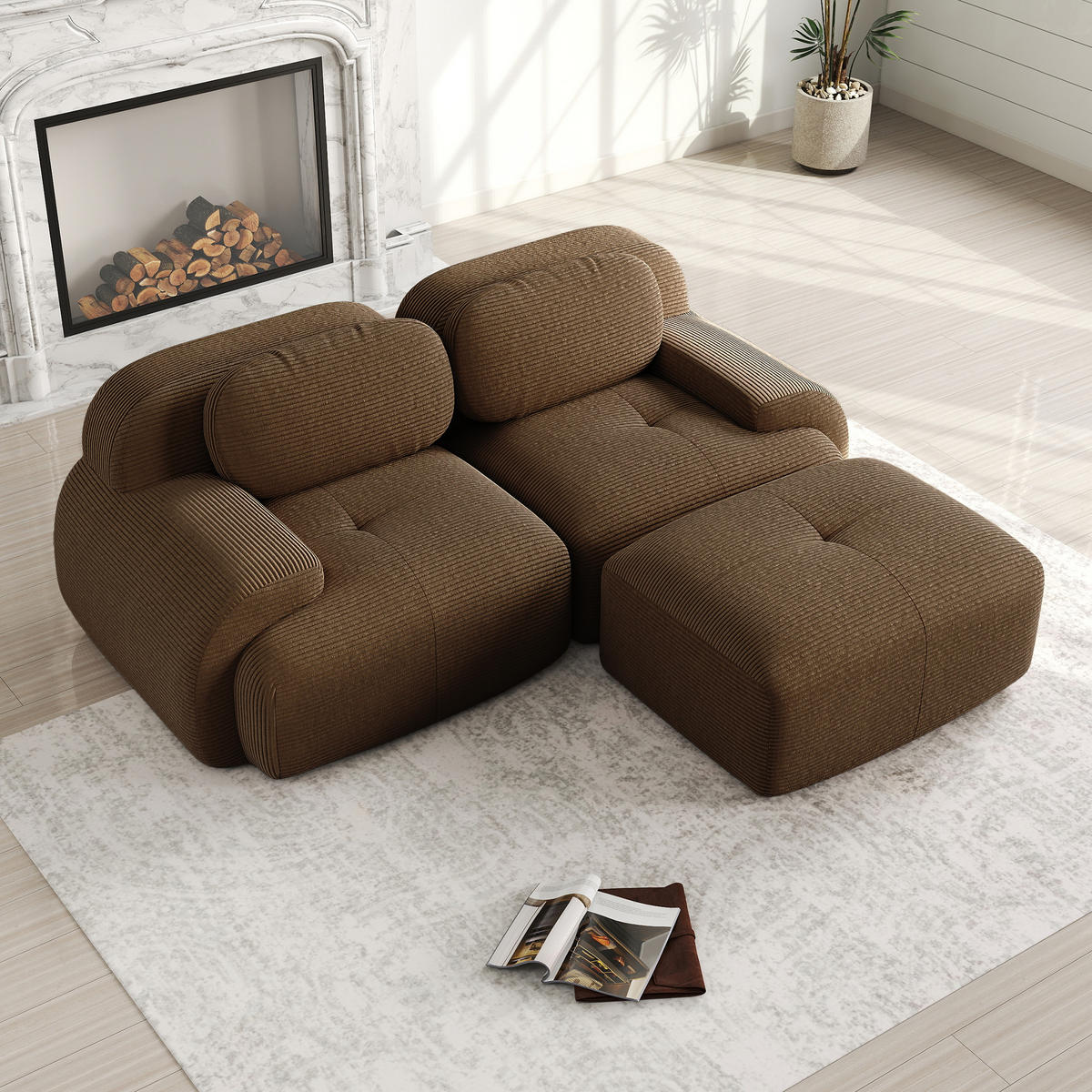 2-SITZER Sofa 208x178x75 cm aus Cordstoff modular rahmenlos, braun - Braun, Textil (178/75/208cm)