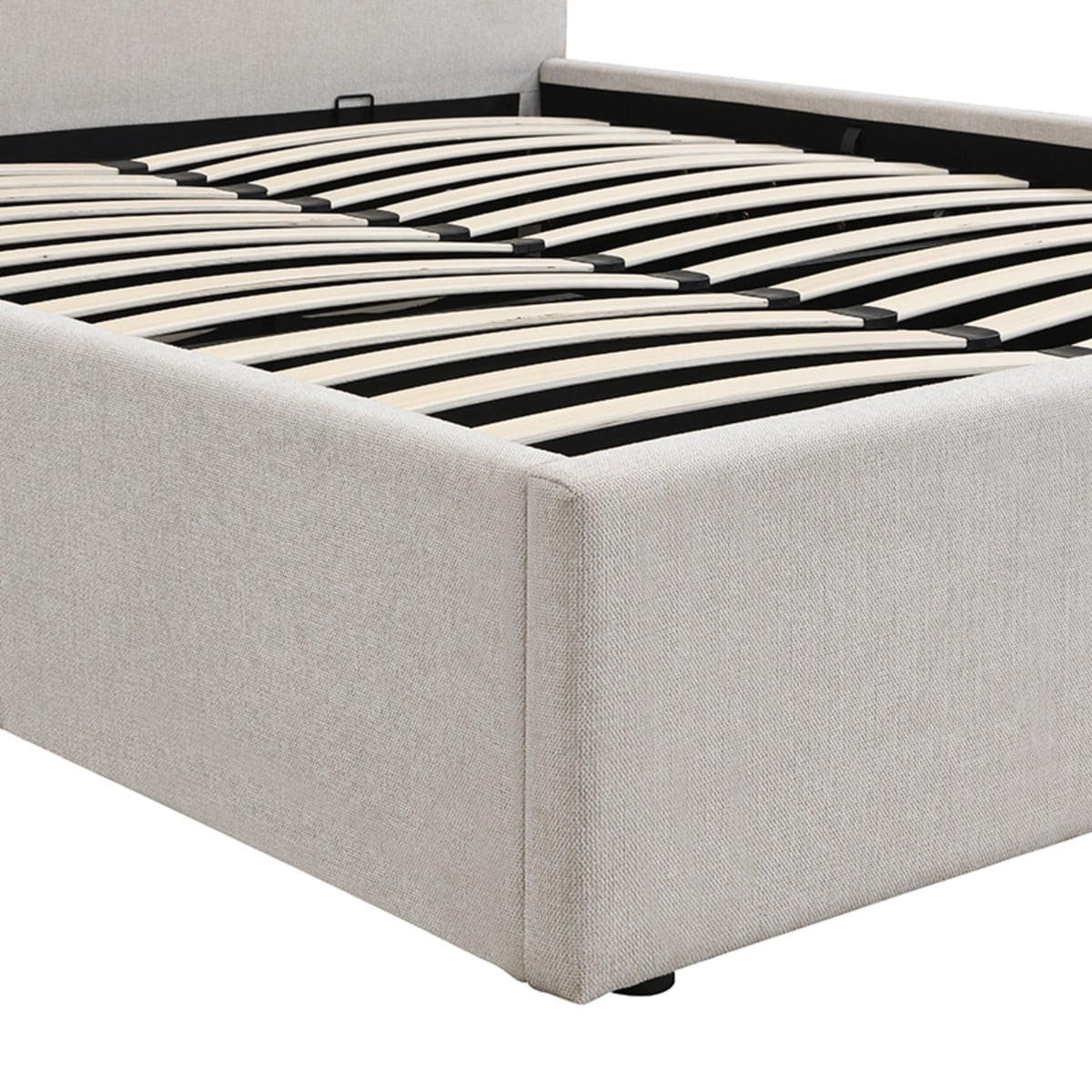 BETT mit Bettkasten 160 x 200 cm mit Kopfteil aus beige-meliertem Stoff 170/88/215 cm - Beige, Holz (200/160cm) - Calicosy