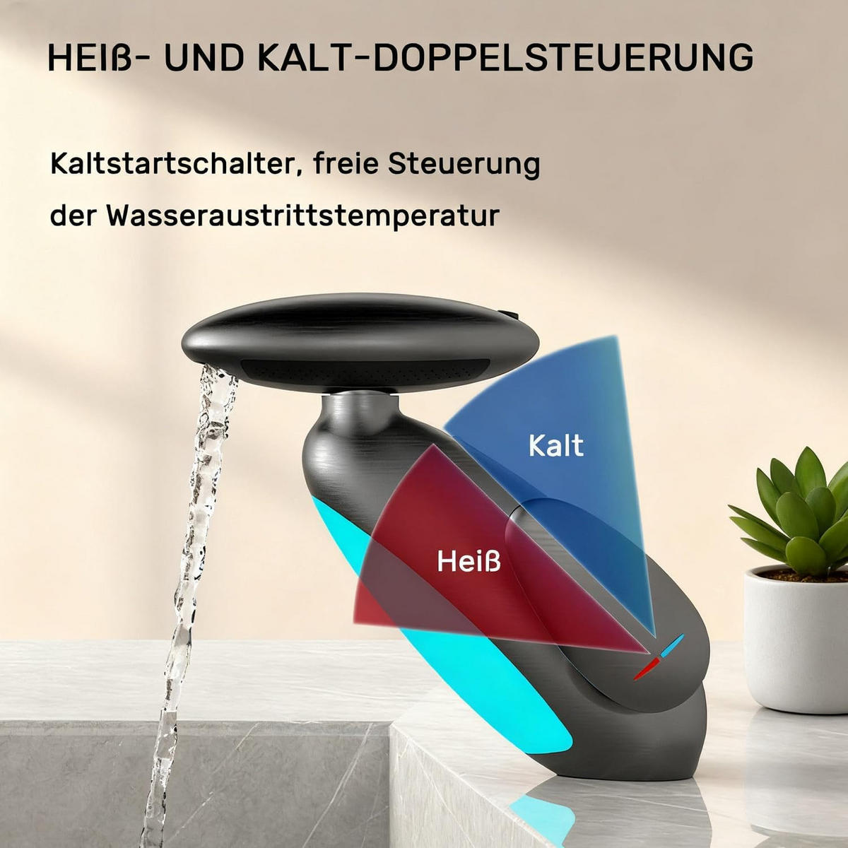 WASCHTISCHARMATUR – Grau – Mit Ambiente-Beleuchtung - Grau, Metall (36/13.5/24.5cm)