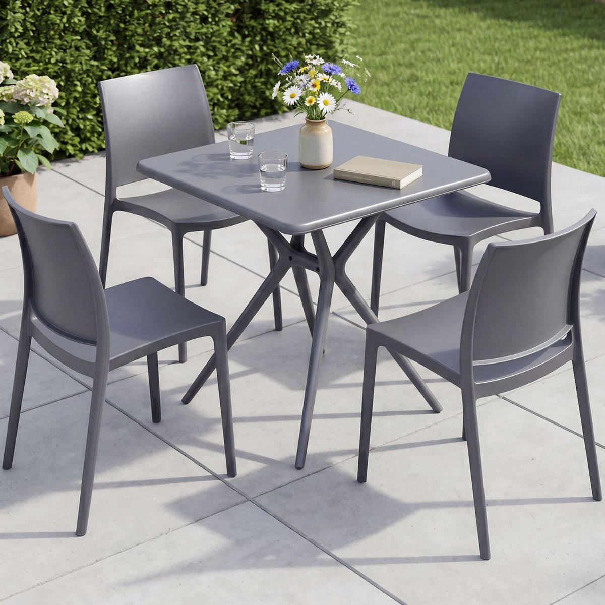 GARTENMÖBEL-SET Greta 4 Stühle 156x156x81cm Kunststoff Dunkelgrau Balkonset - Dunkelgrau, Kunststoff - DELUKE