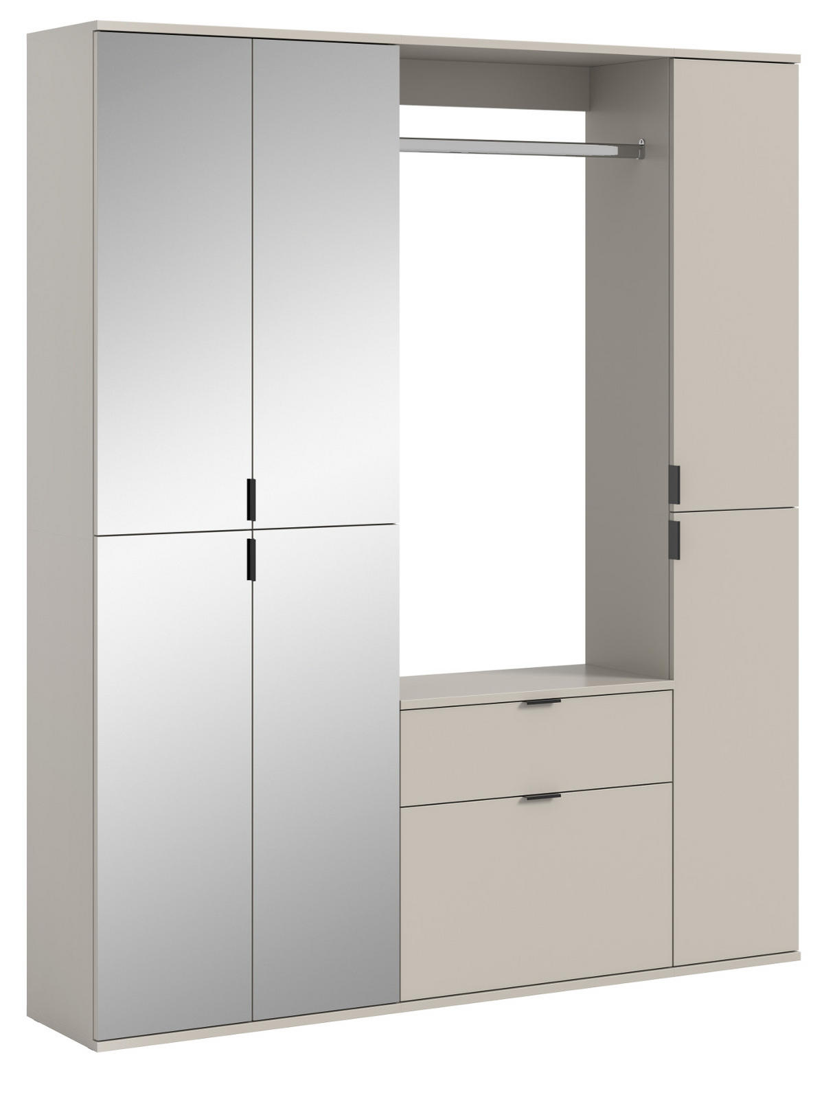 GARDEROBEN-SET Kaschmir 152 x 193 cm, Garderobenschrank mit Spiegel - Kaschmir/Schwarz, Glas/Holzwerkstoff (152/193/34cm) - Inn.Furn