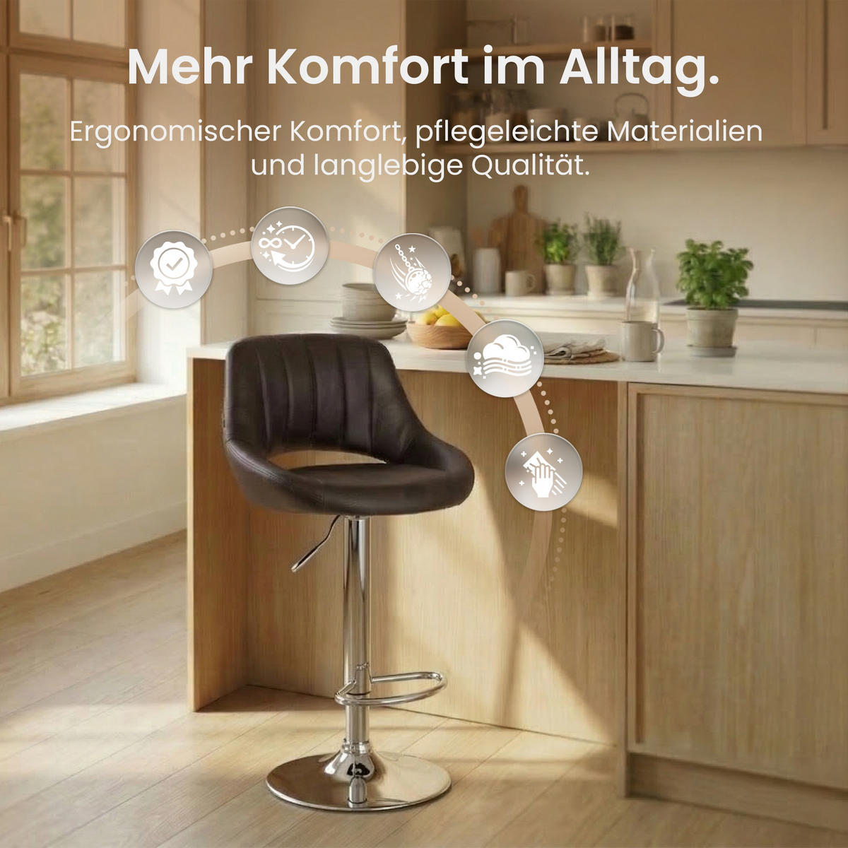 BARHOCKER Lederlook Braun - Chromfarben/Braun, Textil/Metall (47/85/48cm) - CLP