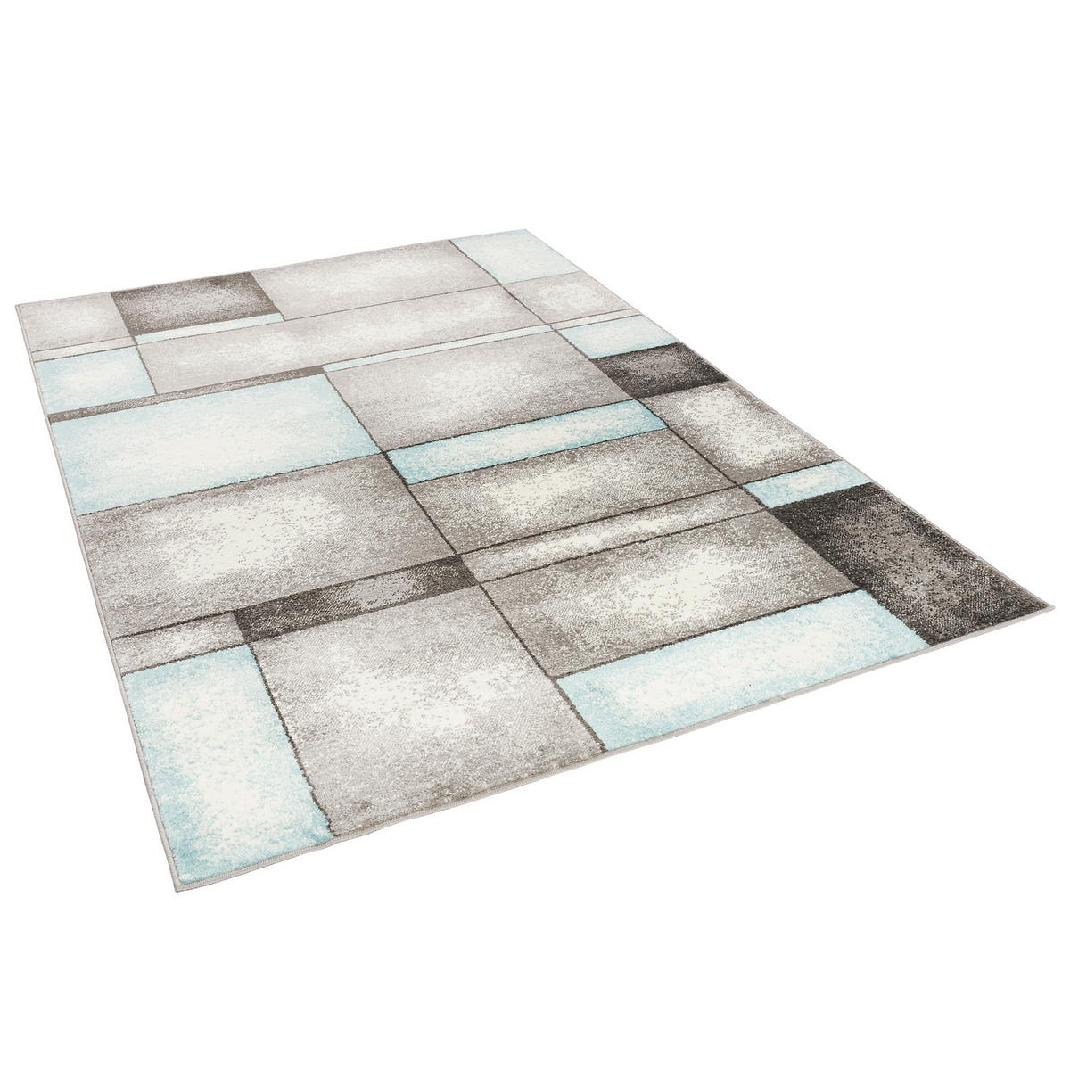 DESIGNER TEPPICH PASTELL IVY GRAU TÜRKIS KARO - Türkis/Grau, Textil (160/230cm) - Pergamon