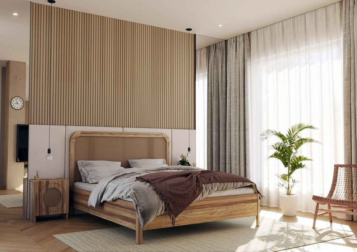 MASSIVHOLZNACHTTISCH Harmark mit Rattan-Detail, Eiche Antik - geölt - Eiche Wotan, Eichenholz/Holz (44/50/34cm) - Skandica