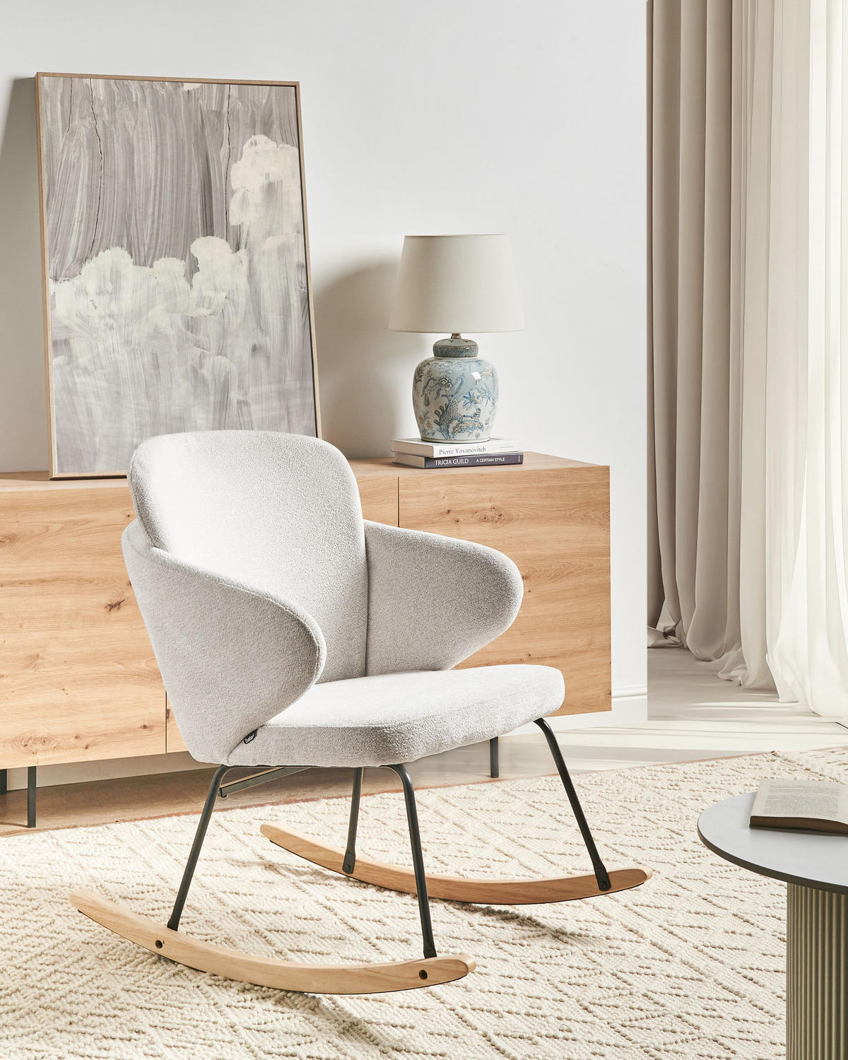 SCHAUKELSESSEL Cremeweiß Viken - Weiß/Braun, Textil (66/87/74cm) - Beliani