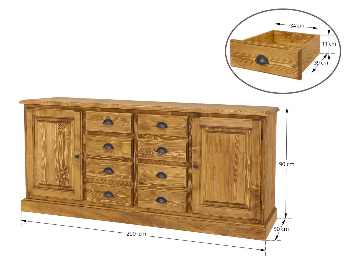 KOMMODE aus Massivholz CHARLOTTE 2 - Hellbraun, Holz (200/90/50cm) - Seart