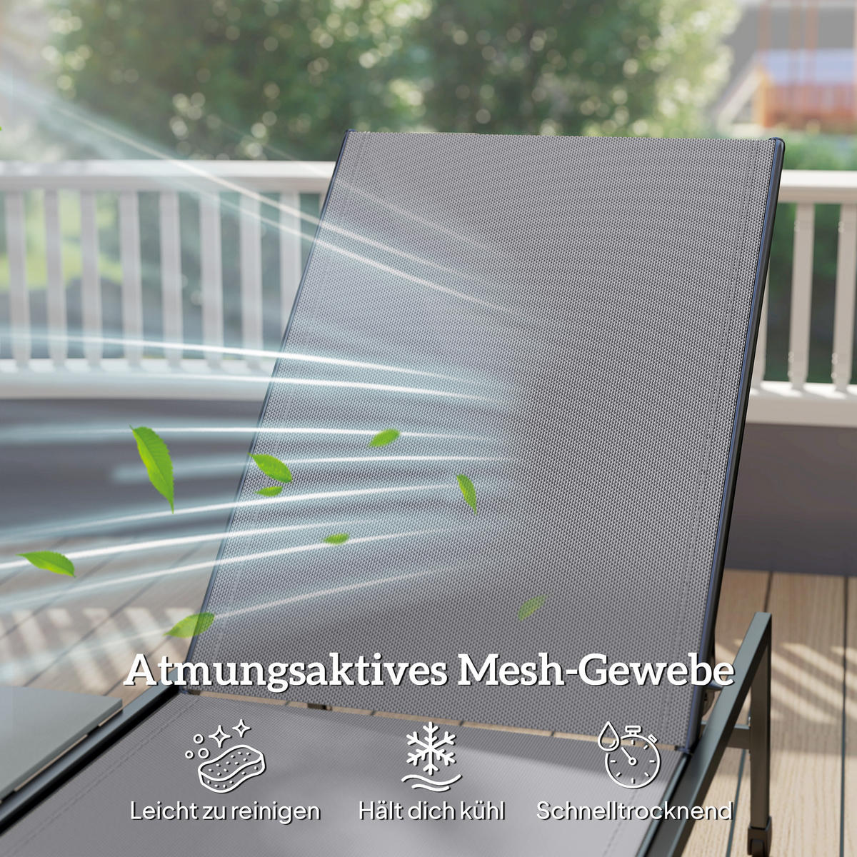 SONNENLIEGE DE-07710 2er-Set, 5-fach verstellbar, mit Seitentisch, Rollen Grau - Grau, Metall (74/35/190cm) - ComfortXL