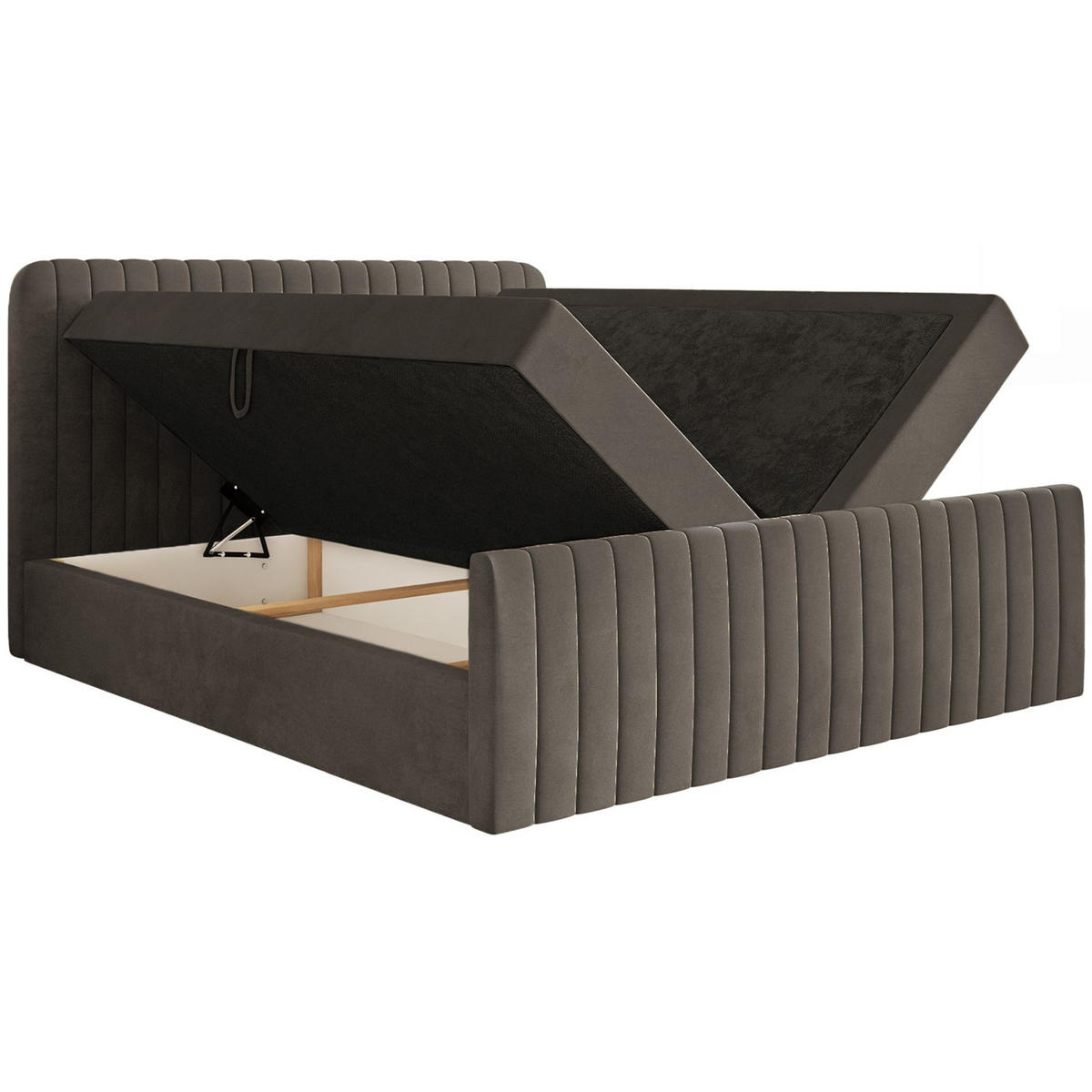 BOXBETT Saliano mit Topper und Samtbezug Braun, 180x200 cm - Braun, Kunststoff/Textil (180/200cm) - Selsey