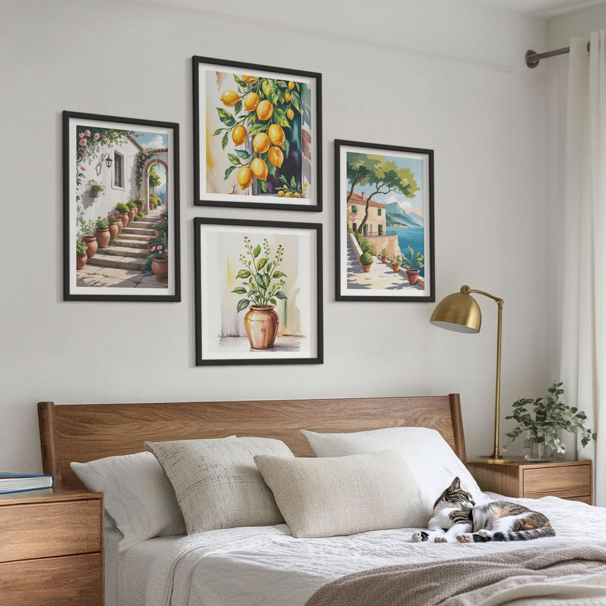 WANDBILDER 4er-Set - 50x50 cm & 40x60 cm Schwarzer Rahmen - Zitronenblüten am Meer - Schwarz, Kunststoff (50/50cm) - ArtPrintCave