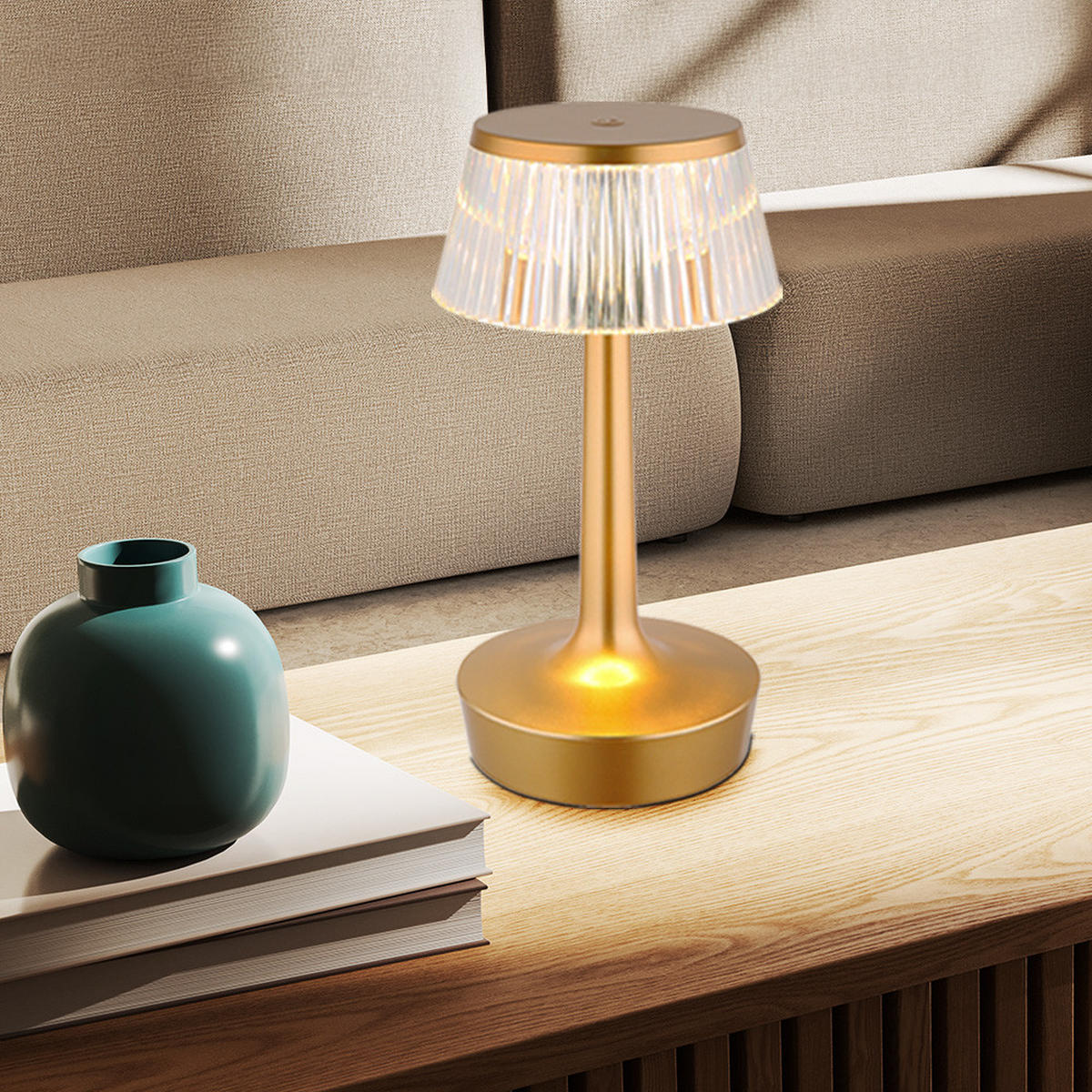 LED TISCHLEUCHTE Messing Kristall-Effekt - Messingfarben, Kunststoff (12/12/23cm) - Globo Lighting