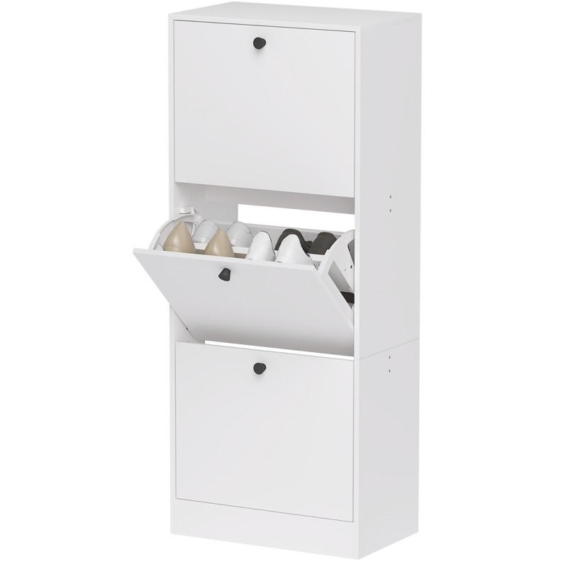 SCHUHSCHRANK mit 3 Klappen 47/28/115 cm, platzsparend in Weiß - Weiß, Holzwerkstoff (47/115/28cm) - BEAOK