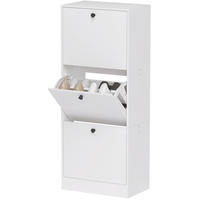 SCHUHSCHRANK mit 3 Klappen 47/28/115 cm, platzsparend in Weiß - Weiß, Holzwerkstoff (47/115/28cm) - BEAOK