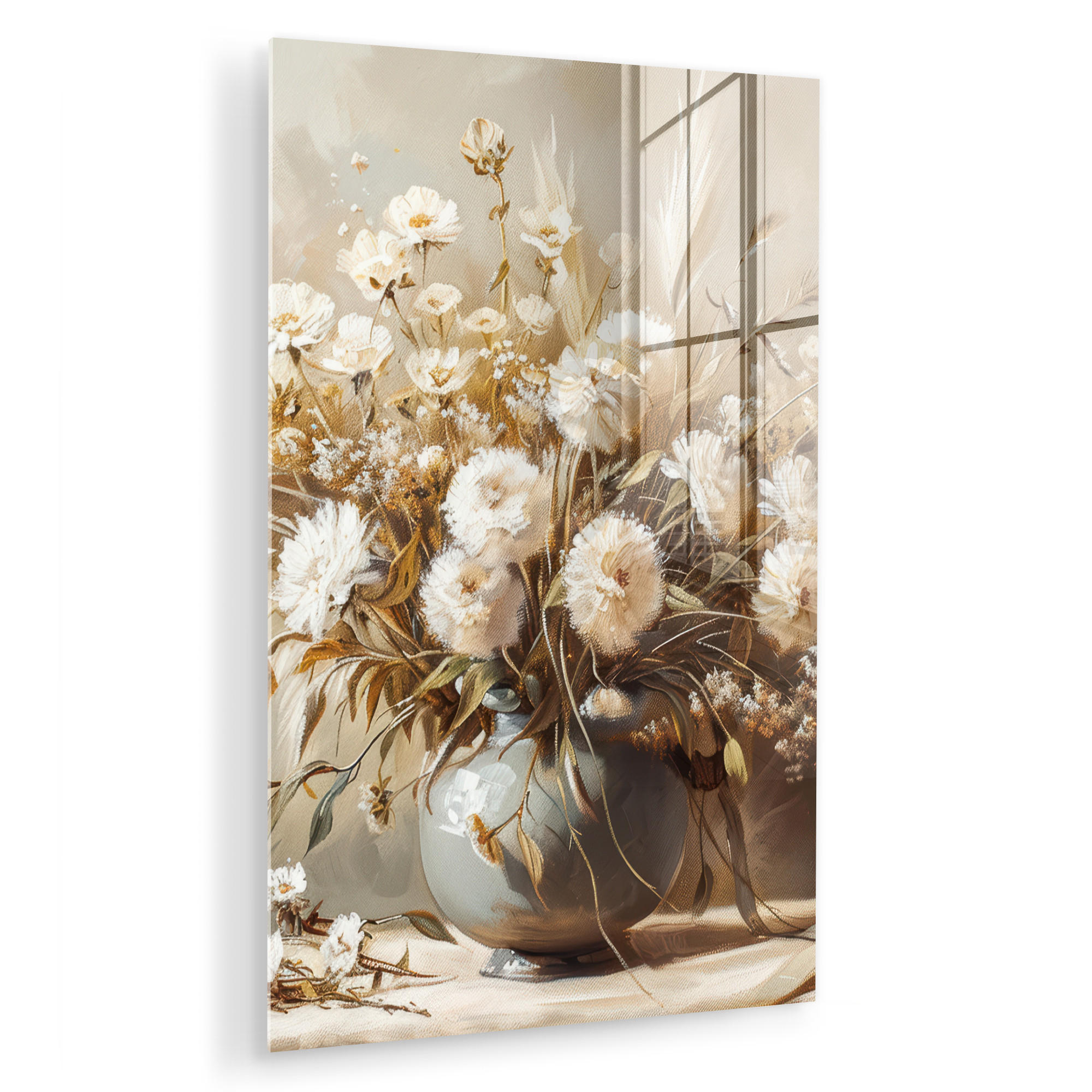 MuchoWow OBRAZ NA AKRYLOVÉM SKLE Květiny - Váza - Zátiší - Béžová 60x90 cm