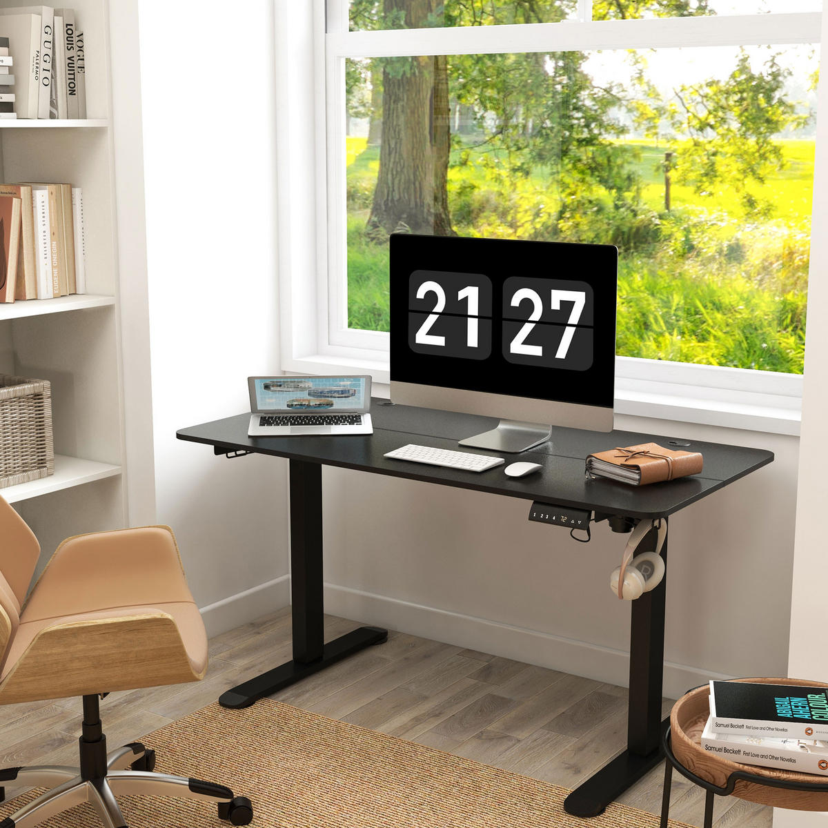 HÖHENVERSTELLBARER Schreibtisch 140 x 70cm Elektrisch Computertisch mit Haken - Schwarz, Kunststoff (140/70/116cm) - Vinsetto
