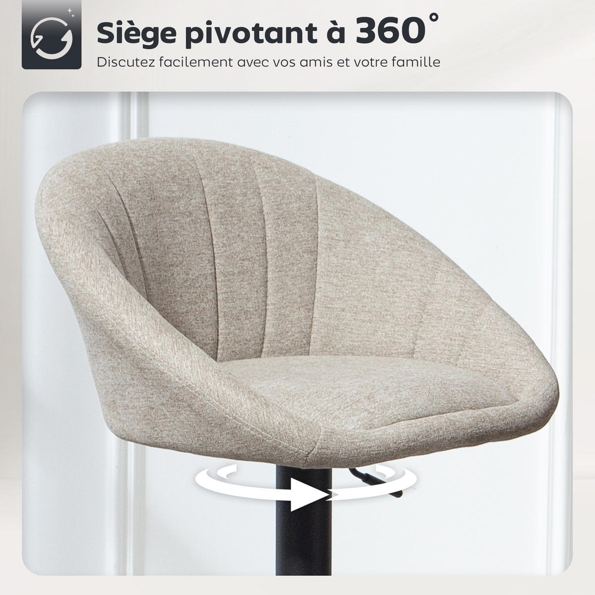 BARHOCKER 2er-Set DE-14815 höhenverstellbar & schwenkbar mit Armlehnen Beige - Beige, Metall (46/103/53.5cm) - ComfortXL