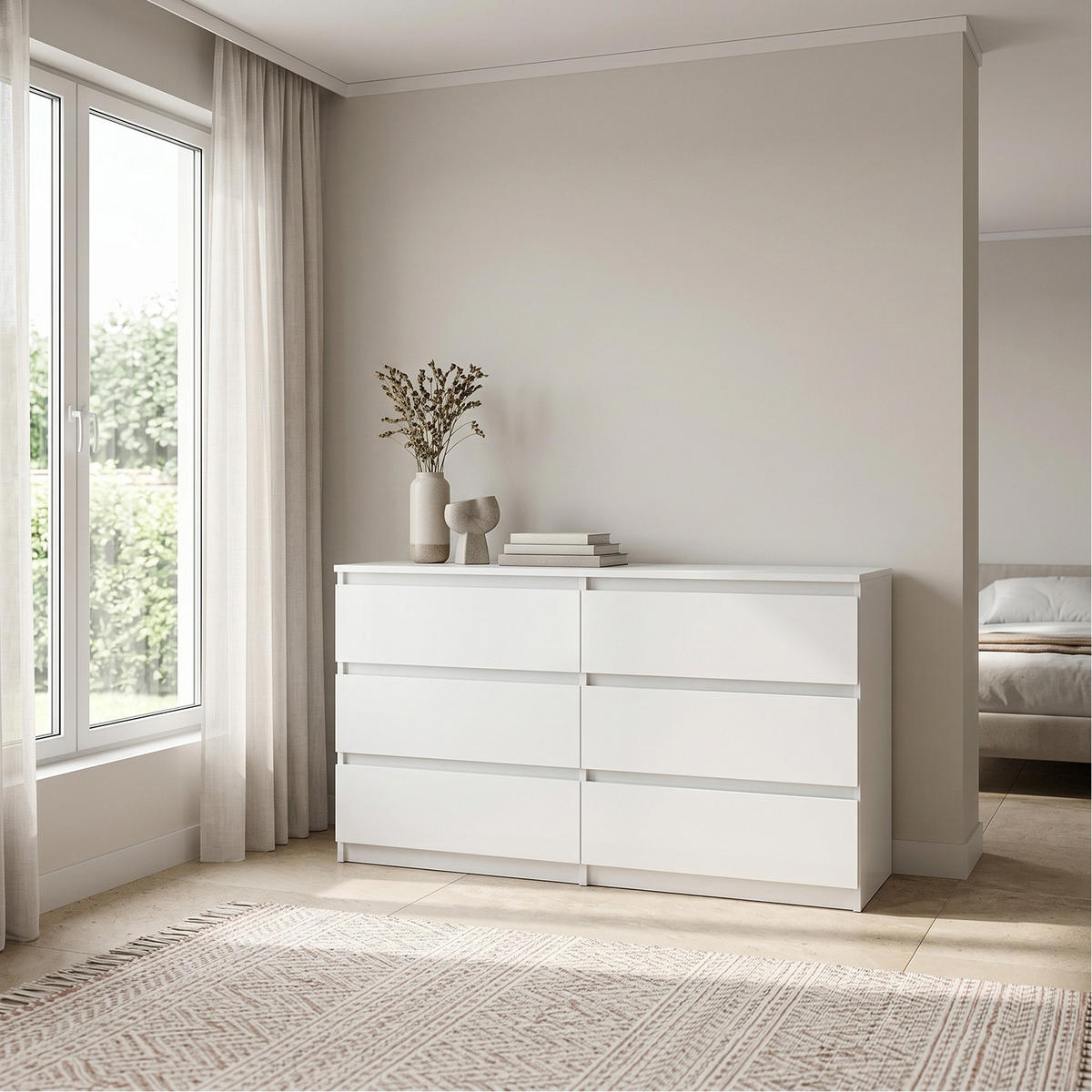 KOMMODE NUDO 120/78,5/39cm mit 6 Schubladen Türen Weiß - Weiß, Holzwerkstoff (120/78.5/39cm) - MASSENO