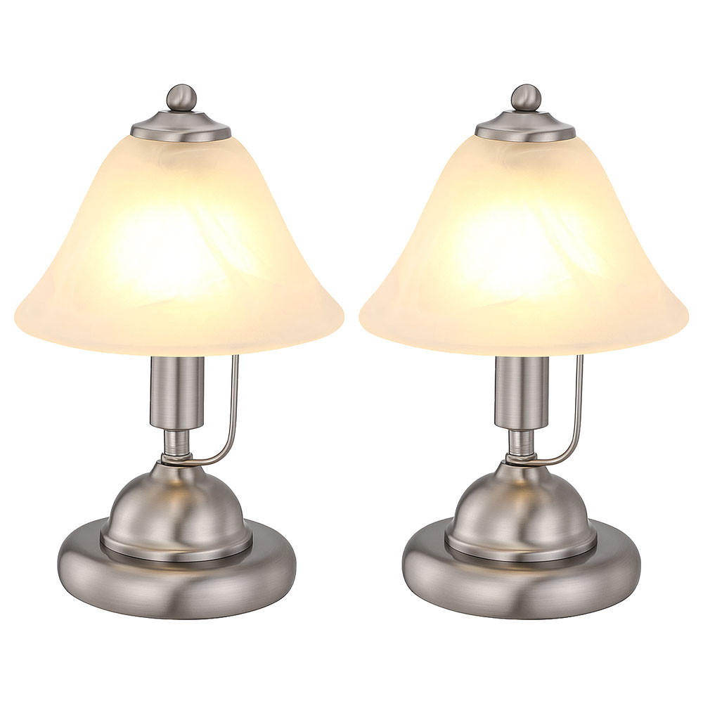 LED TISCHLEUCHTE Antique Alabaster Glas Silber 2er Set - Silberfarben, Glas (17/17/8.2cm) - Globo Lighting