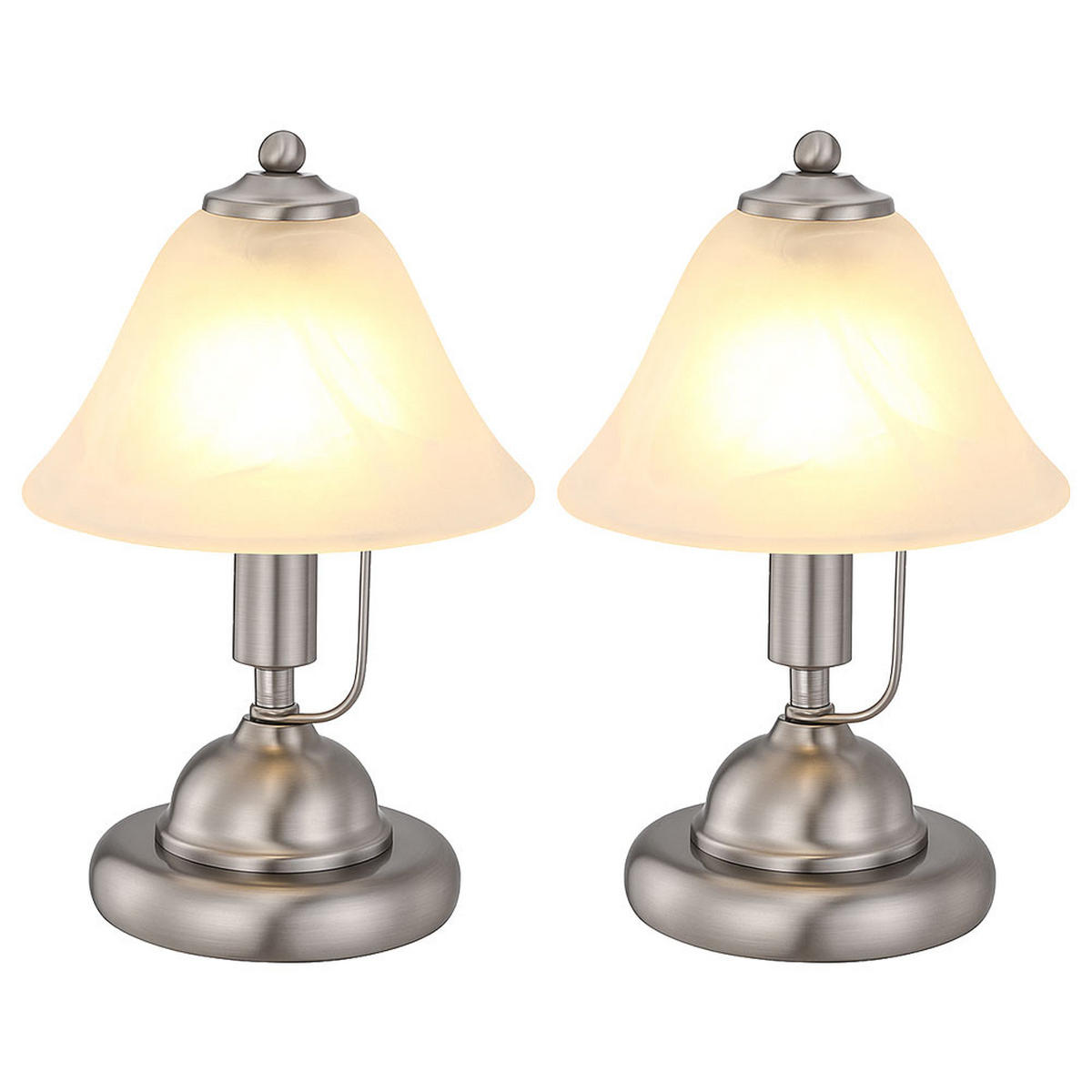 LED TISCHLEUCHTE Antique Alabaster Glas Silber 2er Set - Silberfarben, Glas (17/17/8.2cm) - Globo Lighting