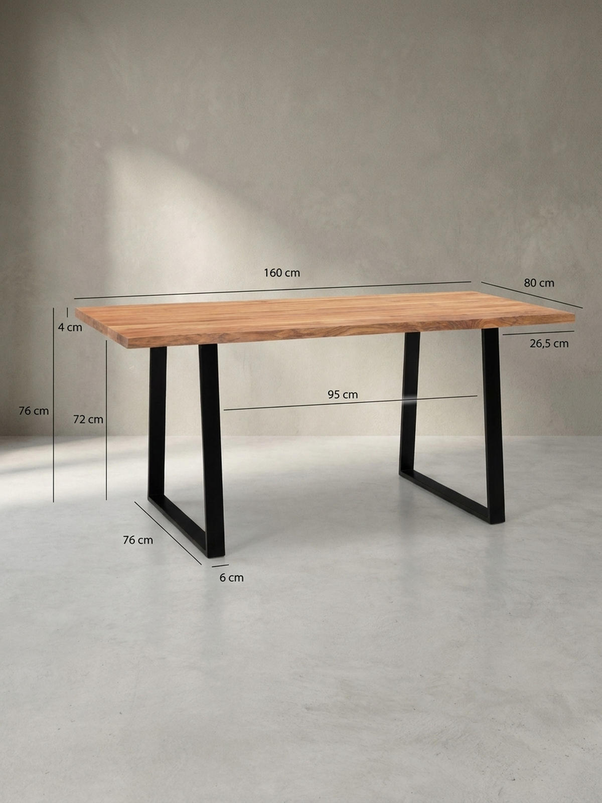 ESSTISCH Massivholz Baumkante Schwarz Metall Handgefertigt TARN, Goldbraun-Schwarz 160x80x76 cm - Schwarz/Braun, Holz (80/160/76cm) - KADIMA DESIGN