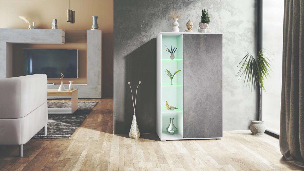 VITRINE Davos Steingrau - Schieferfarben, Holzwerkstoff (71.5/134/35cm) - Vladon