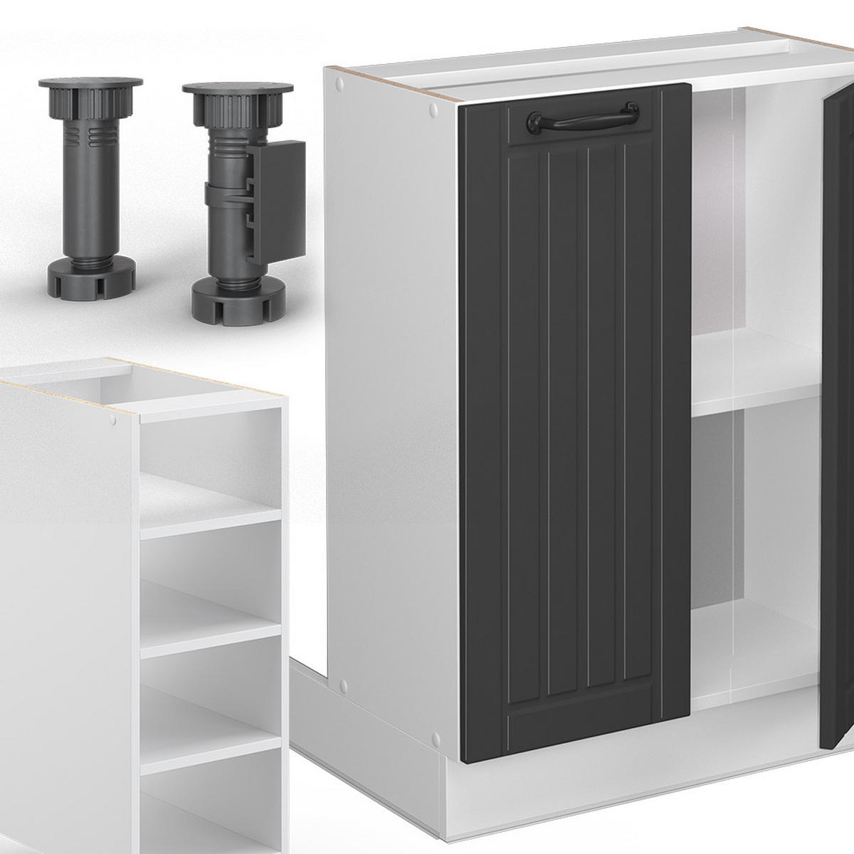 KÜCHENINSEL Fame-Line Anthrazit Landhaus/Weiß 90 cm ohne AP - Dunkelgrau/Anthrazit, Holzwerkstoff (90/82/82cm) - Vicco