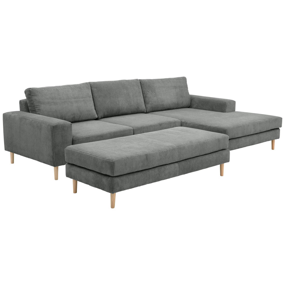 SOFA mit Longchair rechts Kaylynn Cordstoff anthrazit - Anthrazit, Kunststoff (175/294cm) - 58aufmkessel