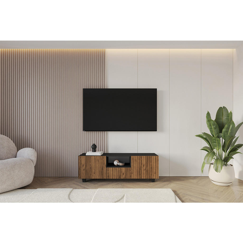 Thumbnail - Altdecor Lowboard, Eiche Wotan, Schwarz, Holzwerkstoff, Rechteckig, würfelförmig, 140x50x41 cm, Wohnzimmer, Wohnwände, L...