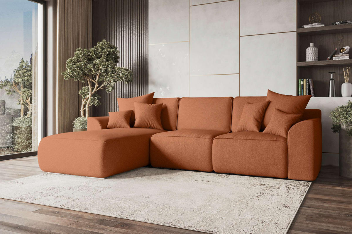ECKSOFA GUSTO Strukturstoff Rostfarben Links inkl. Schlaffunktion - Chromfarben/Rostfarben, Kunststoff/Textil (194/295cm) - 99rooms