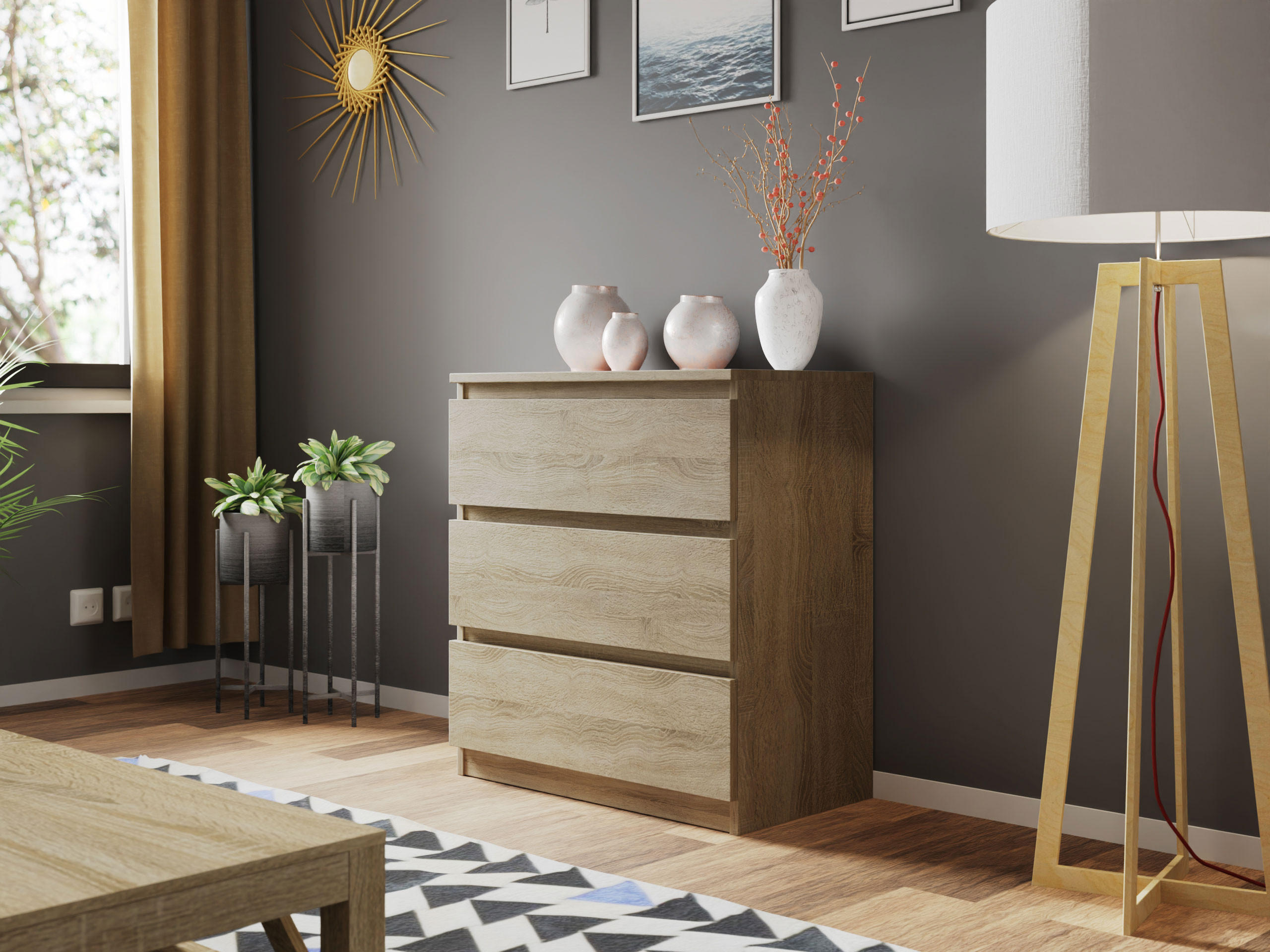 KOMMODE Malwa M3 - Sonoma Eiche, Holzwerkstoff (70/77/40cm) - MIRJAN24