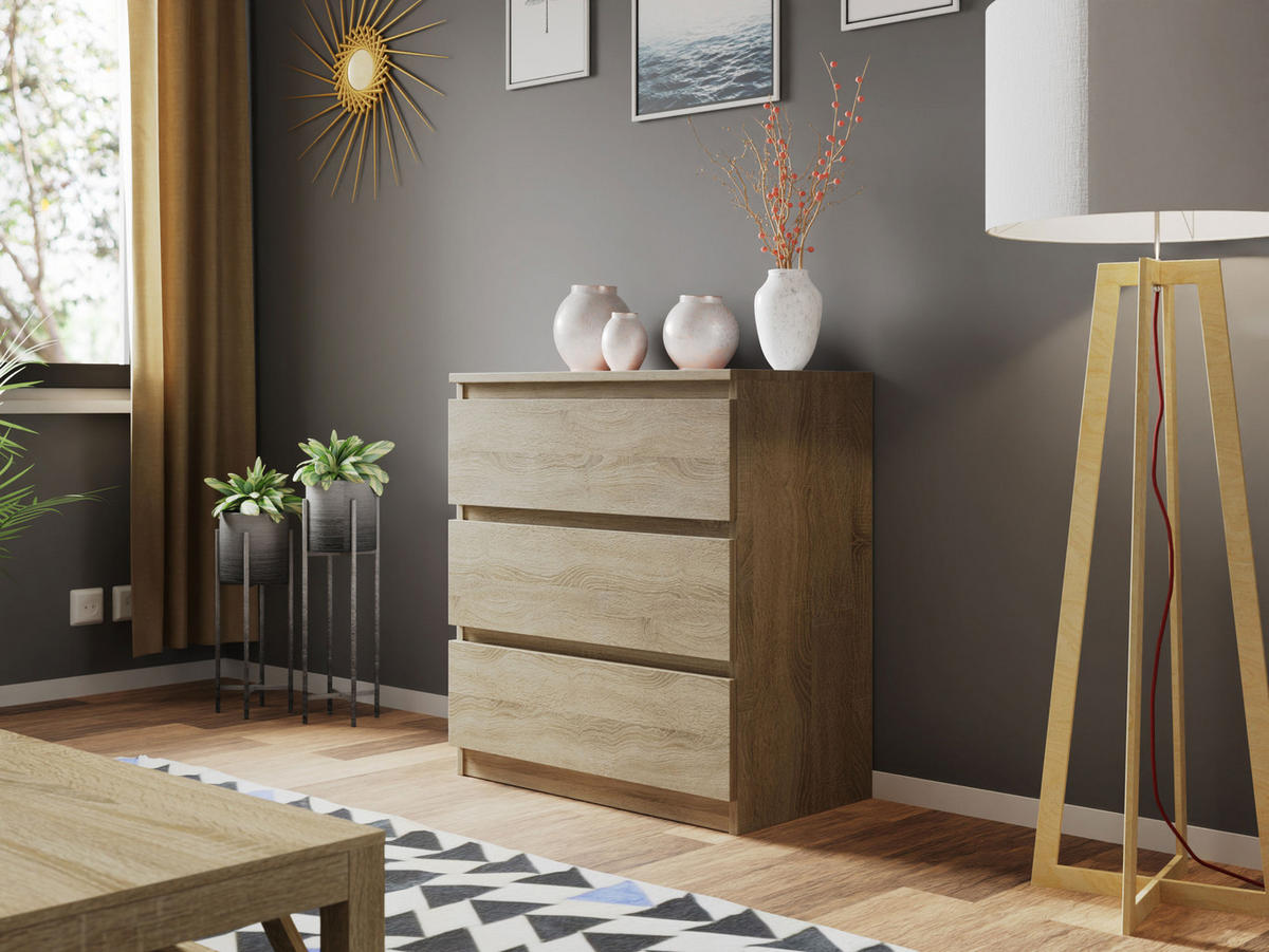 KOMMODE Malwa M3 - Sonoma Eiche, Holzwerkstoff (70/77/40cm) - MIRJAN24