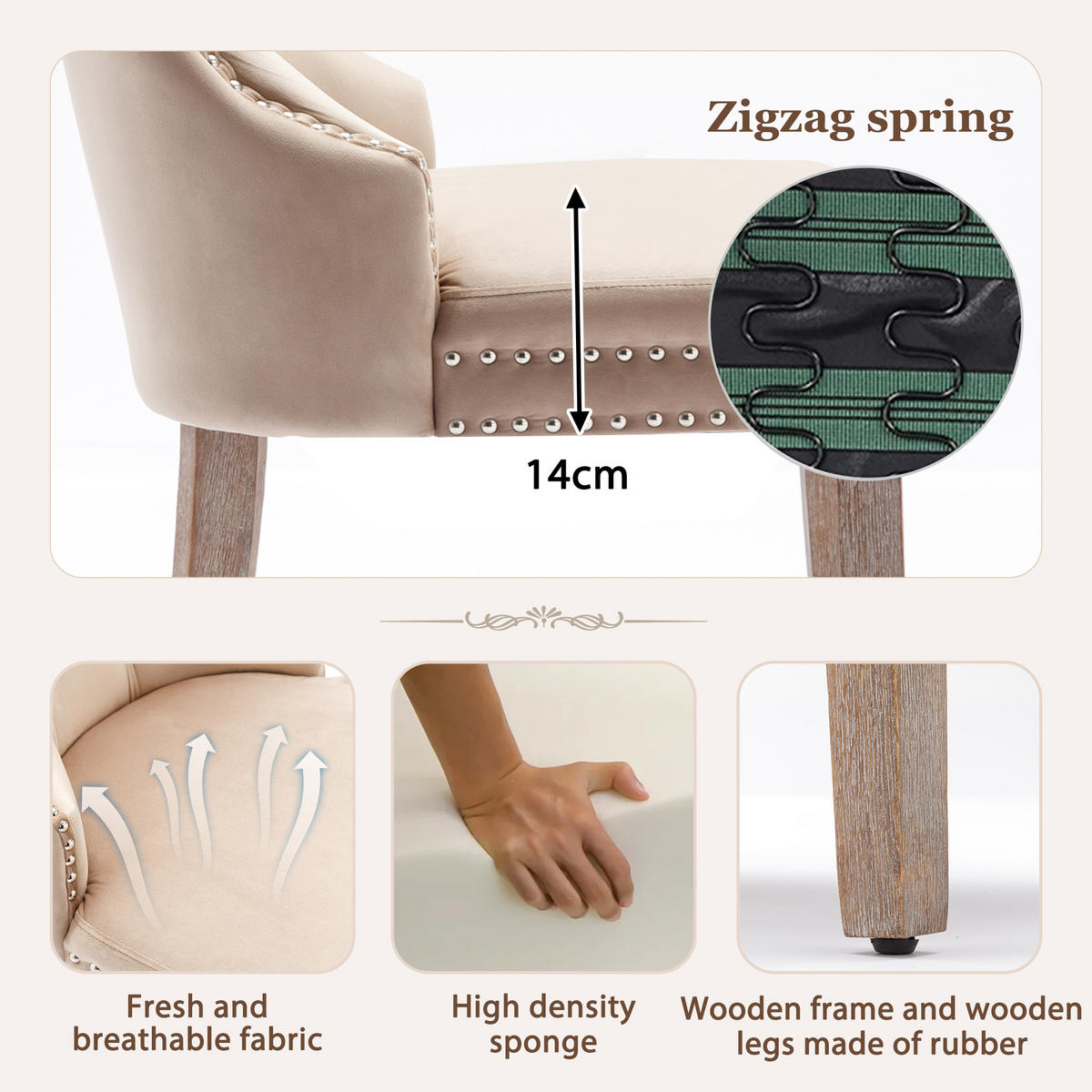 ESSZIMMERSTUHL 2er Set gepolstert Holzbeine beige - Beige, Holz (53.5/95/64cm) - LEBENLANG