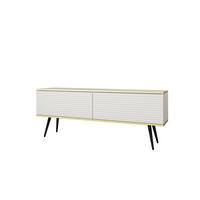 TV-BOARD FORNO (Weiß, Rillenfront, Goldene Details, 2 Klapptüren, schwarze Metallfüße, 135 cm) - Schwarz/Weiß, Holz/Holzwerkstoff (135/53/32cm) - Ravio