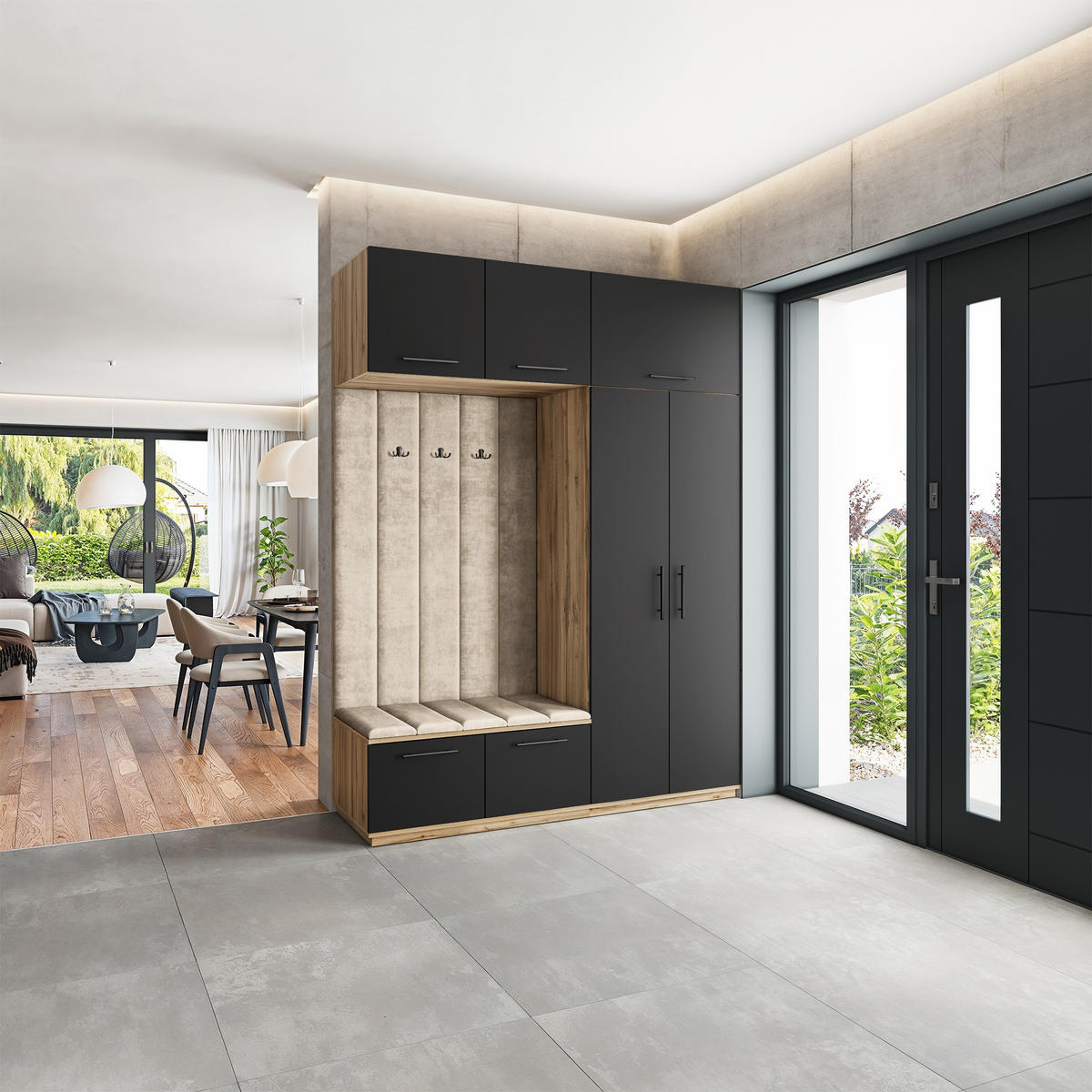 GARDEROBENSCHRANK REMA 180/240/60 cm Modern Eiche Wotan - Eiche Wotan/Schwarz, Holzwerkstoff (180/240/60cm) - MASSENO