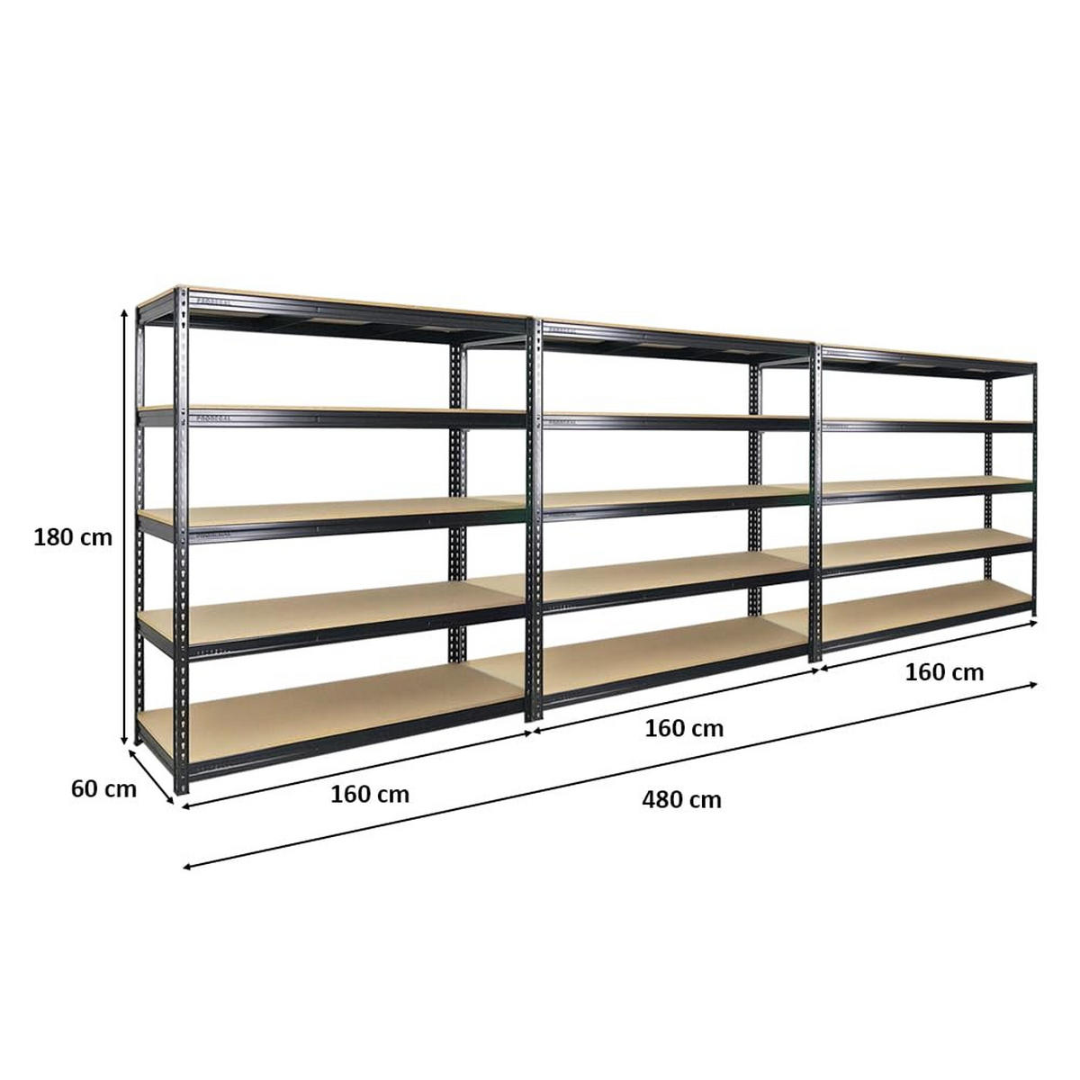 SCHWERLASTREGAL Bison 3er-Set mit 3x 200x180x60 cm 5 Fachböden Fachlast 600 kg Schwarz - Schwarz, Metall (540/200/60cm) - PROREGAL