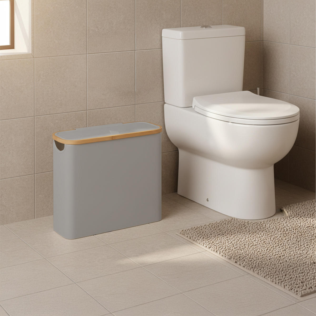 TOILETTENPAPIERBOX Grau für 12 Rollen Polyester Bambus - Grau, Holz/Textil (43/38/17cm) - Relaxdays