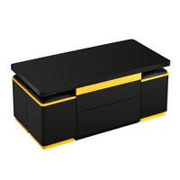 COUCHTISCH Schwarz/Gelb 100/50/43 cm mit 4 Hockern und Stauraum - Schwarz, Holzwerkstoff (50/100/43cm) - PANGIVO