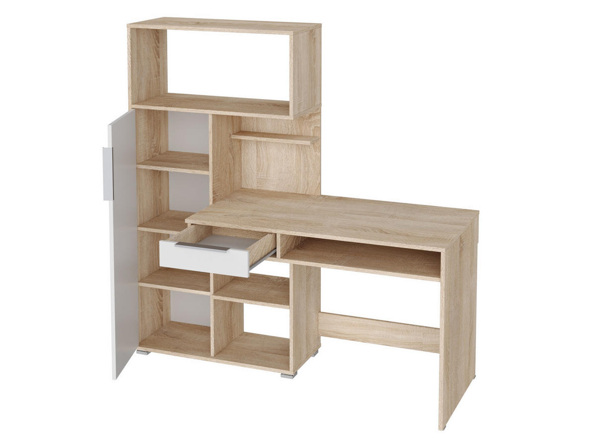SCHREIBTISCH Sonoma Eiche, Weiß 150/149/92 - Weiß/Sonoma Eiche, Holzwerkstoff (92/150/149cm) - RAUMHIRSCH FURNITURE