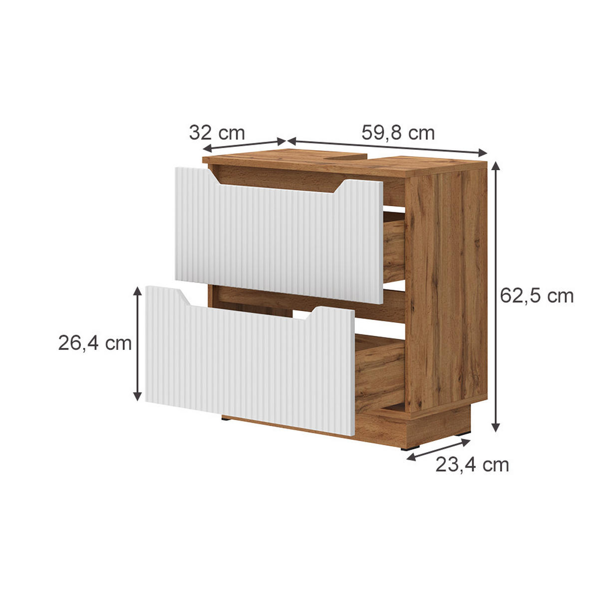 DOLNÍ SKŘÍŇKA POD DŘEZ Lotta Dub/bílý pruhovaný - bílá/barva dubu, kompozitní dřevo (59.8/62.5/32cm) - Vicco
